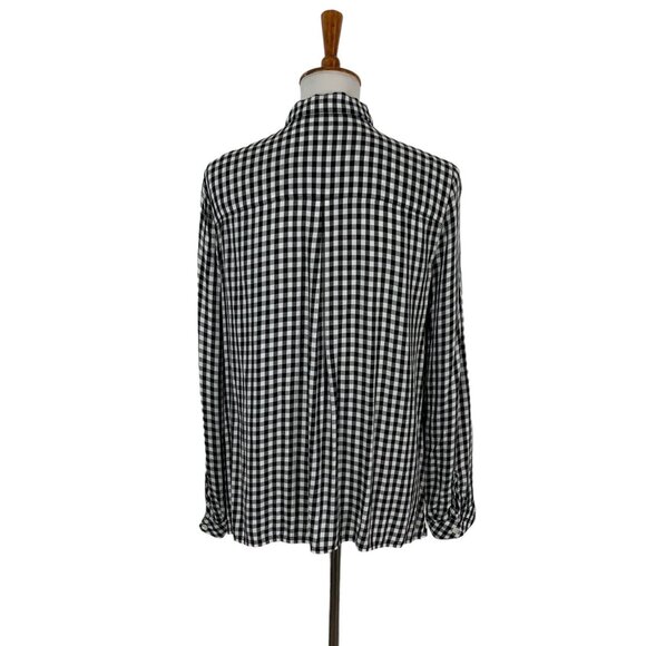 J Jill Button Down Shirt Small Gingham Black White Cotton Long Sleeve - Picture 3 of 5